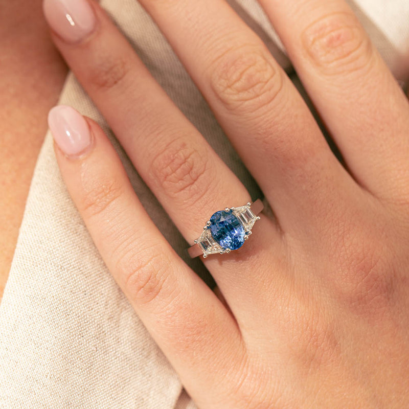 18ct White Gold 3.28ct Sapphire & Diamond Ring-Ring-Walker & Hall