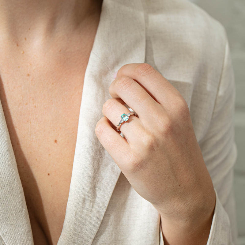 18ct White Gold .80ct Paraiba Tourmaline & Diamond Ayla Ring-Ring-Walker & Hall