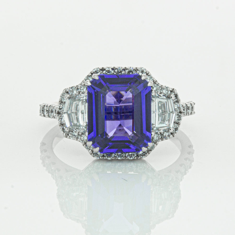 18ct White Gold Tanzanite & Diamond Ring-Ring-Walker & Hall