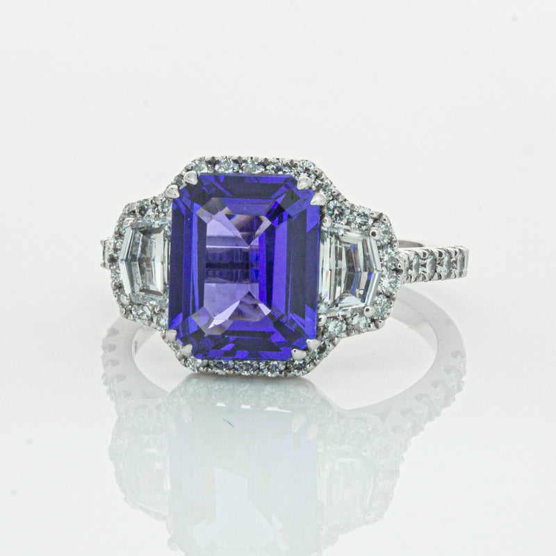 18ct White Gold Tanzanite & Diamond Ring-Ring-Walker & Hall