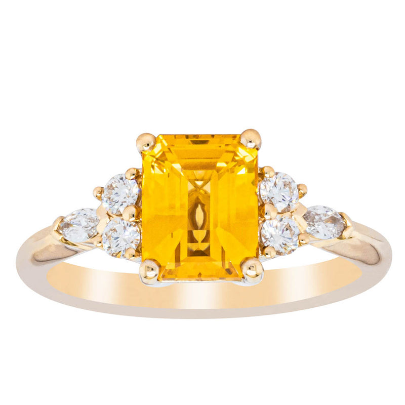 18ct Yellow Gold Golden Sapphire & Diamond Oriana Ring-Ring-Walker & Hall