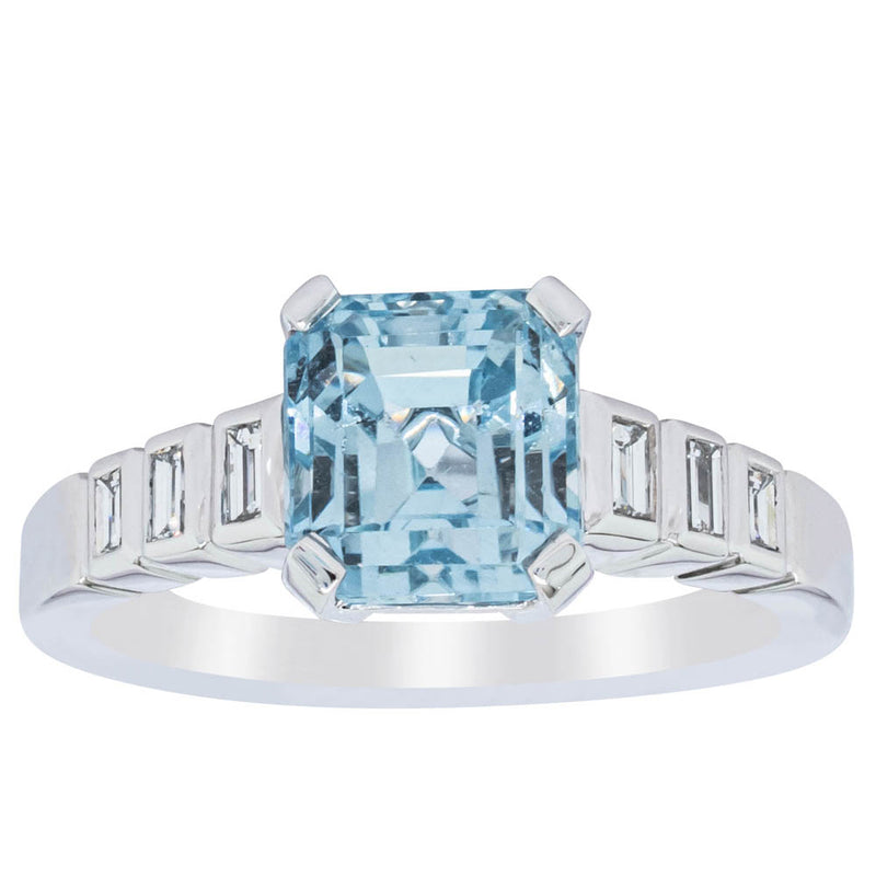 18ct White Gold 2.48ct Aquamarine & Diamond Ring-Ring-Walker & Hall