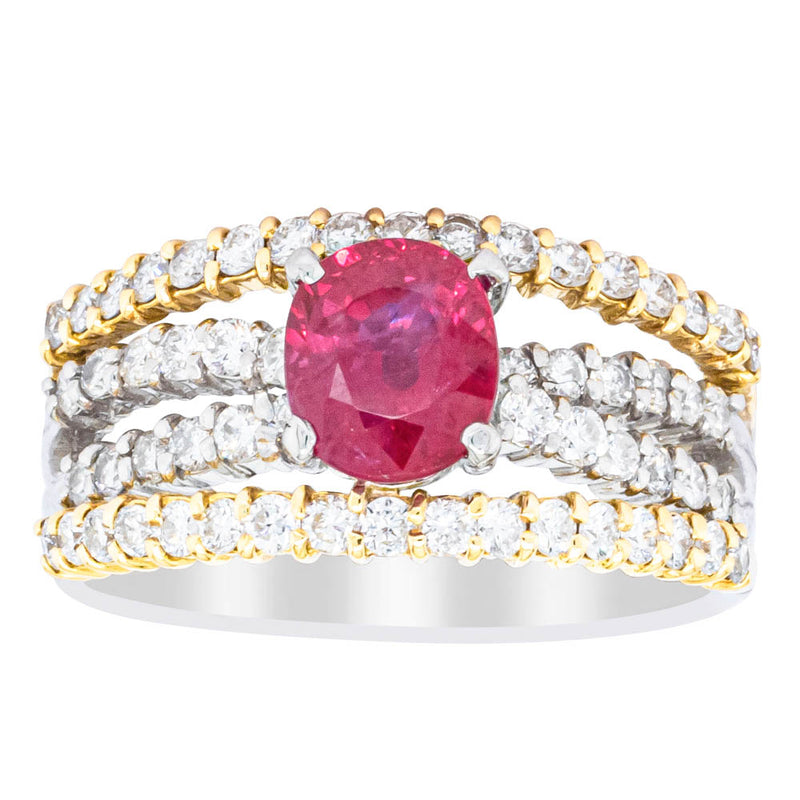 Deja Vu 18ct Yellow Gold & Platinum 1.25ct Ruby & Diamond Ring-Ring-Walker & Hall