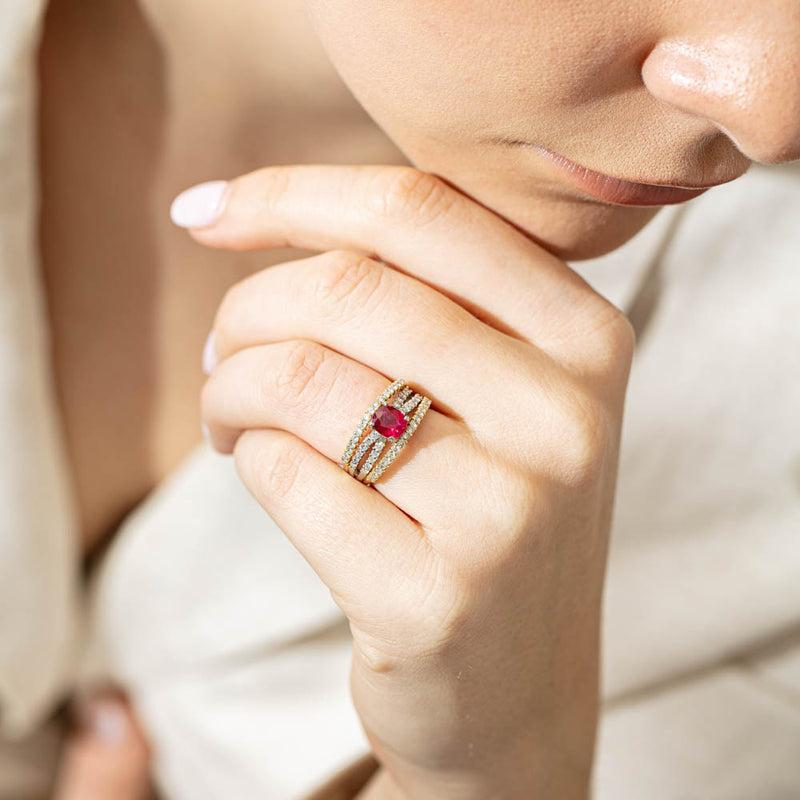 Deja Vu 18ct Yellow Gold & Platinum 1.25ct Ruby & Diamond Ring-Ring-Walker & Hall