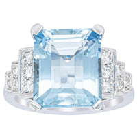 18ct White Gold 5.20ct Aquamarine & Diamond Maya Ring-Ring-Walker & Hall