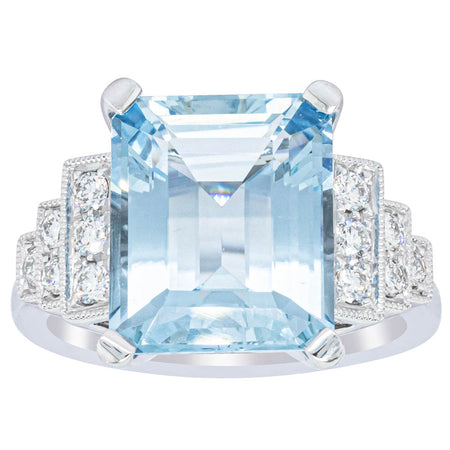 18ct White Gold 5.20ct Aquamarine & Diamond Maya Ring-Ring-Walker & Hall