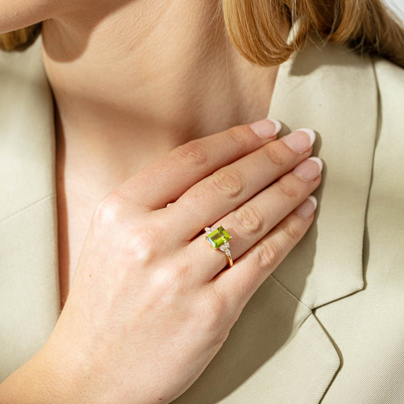 18ct Yellow Gold 2.42ct Peridot & Diamond Oriana Ring-Ring-Walker & Hall