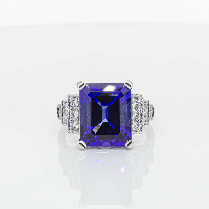 18ct White Gold 6.82ct Tanzanite & Diamond Maya Ring-Ring-Walker & Hall