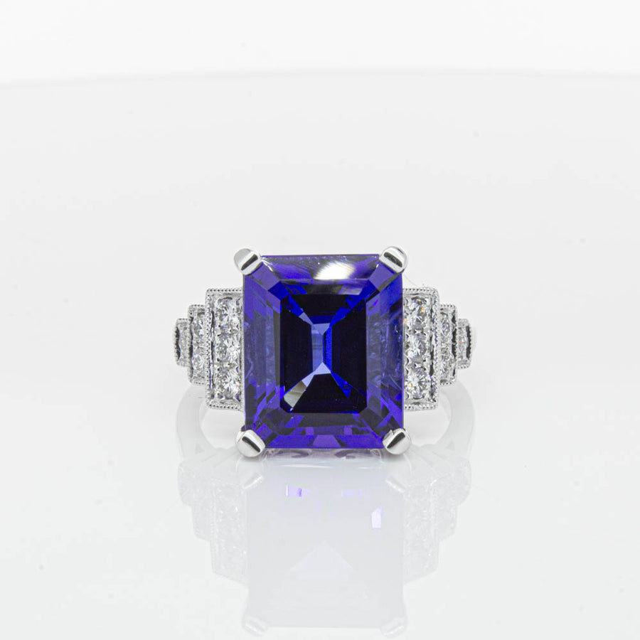18ct White Gold 6.82ct Tanzanite & Diamond Maya Ring-Ring-Walker & Hall
