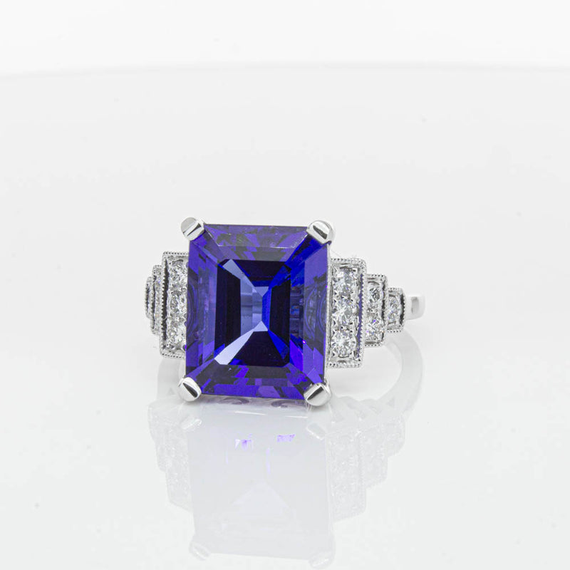 18ct White Gold 6.82ct Tanzanite & Diamond Maya Ring-Ring-Walker & Hall