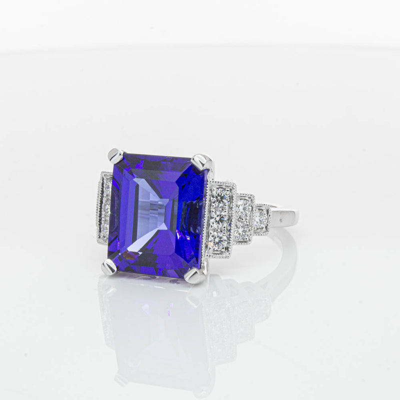 18ct White Gold 6.82ct Tanzanite & Diamond Maya Ring-Ring-Walker & Hall