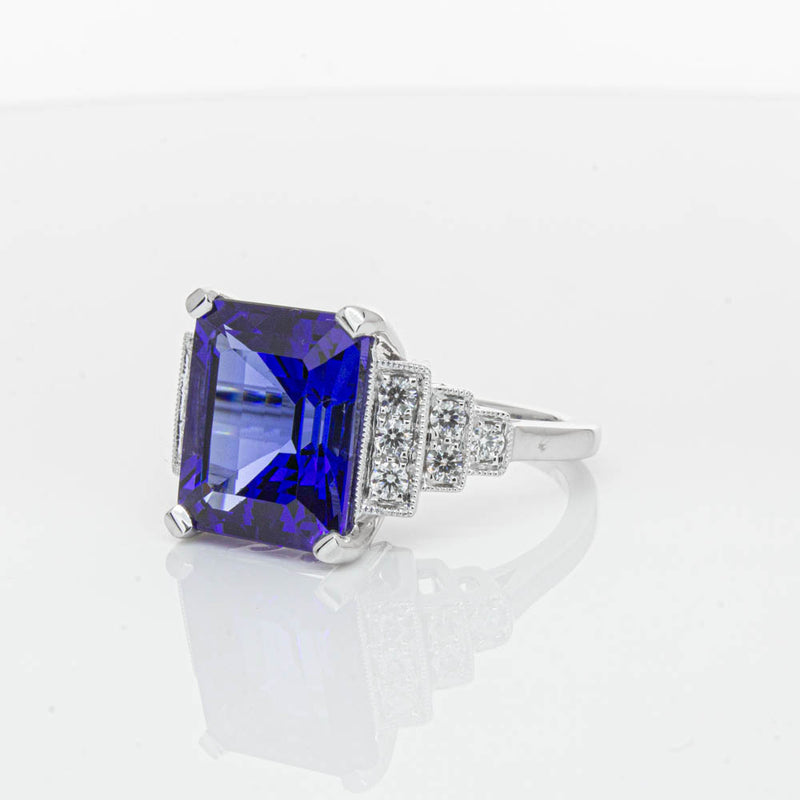 18ct White Gold 6.82ct Tanzanite & Diamond Maya Ring-Ring-Walker & Hall