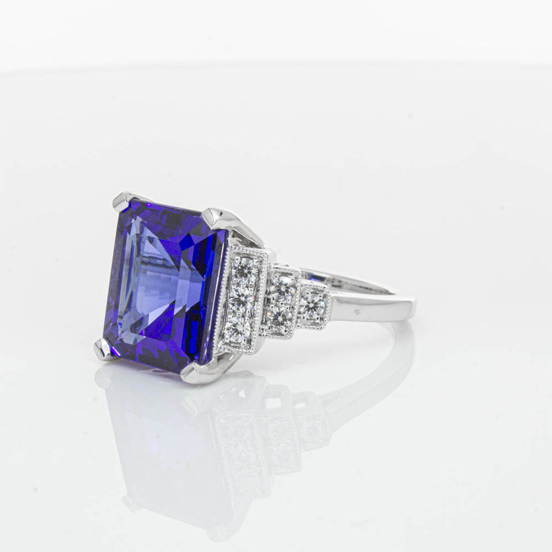 18ct White Gold 6.82ct Tanzanite & Diamond Maya Ring-Ring-Walker & Hall