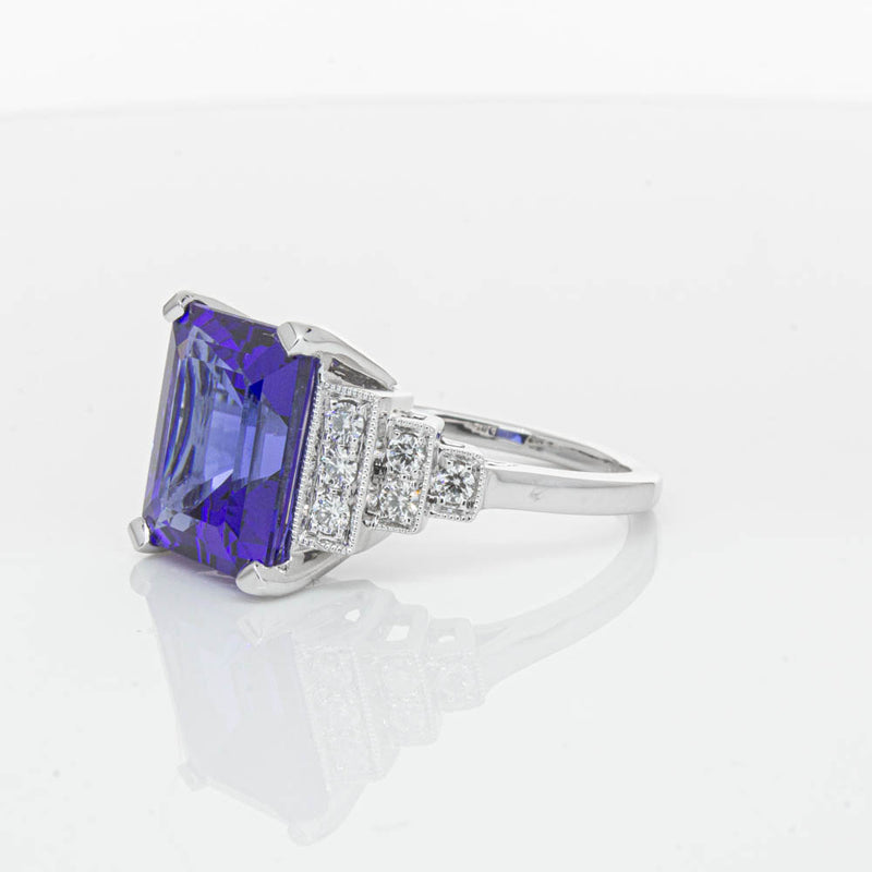18ct White Gold 6.82ct Tanzanite & Diamond Maya Ring-Ring-Walker & Hall