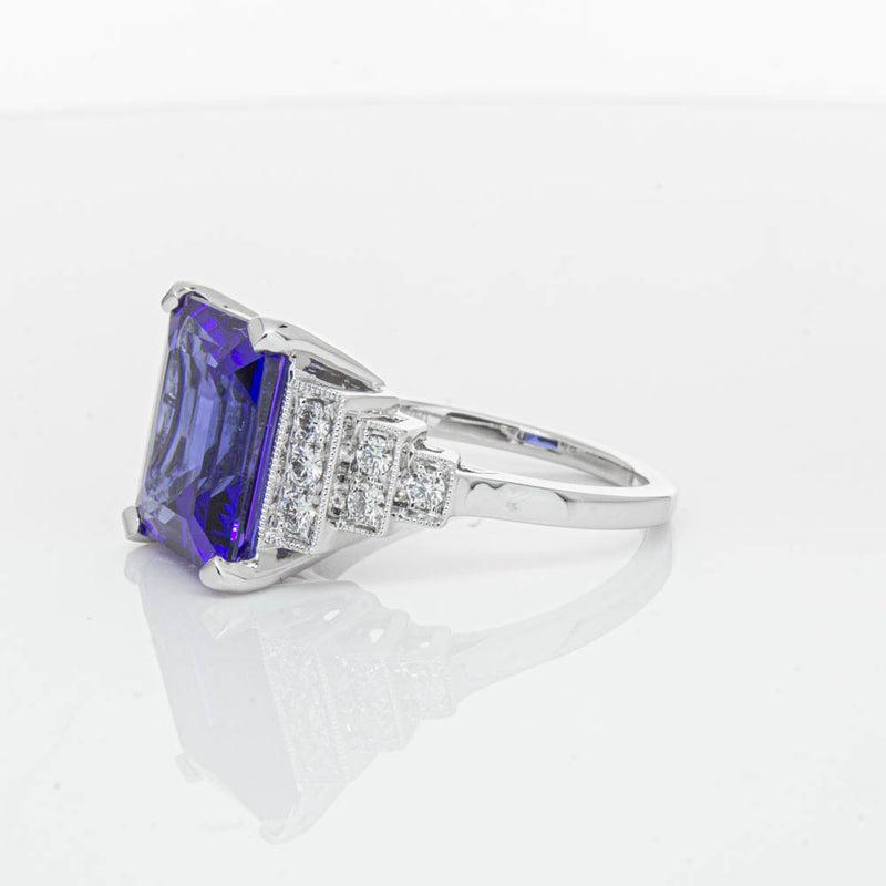 18ct White Gold 6.82ct Tanzanite & Diamond Maya Ring-Ring-Walker & Hall
