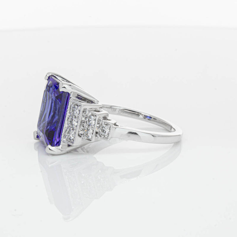 18ct White Gold 6.82ct Tanzanite & Diamond Maya Ring-Ring-Walker & Hall