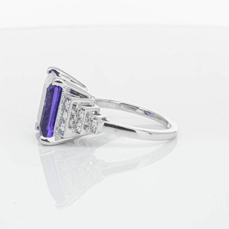 18ct White Gold 6.82ct Tanzanite & Diamond Maya Ring-Ring-Walker & Hall