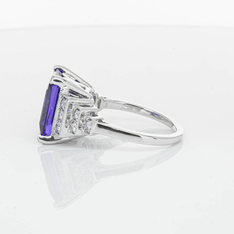 18ct White Gold 6.82ct Tanzanite & Diamond Maya Ring-Ring-Walker & Hall
