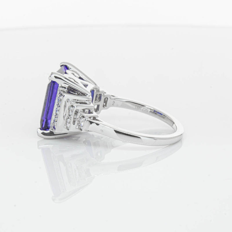 18ct White Gold 6.82ct Tanzanite & Diamond Maya Ring-Ring-Walker & Hall