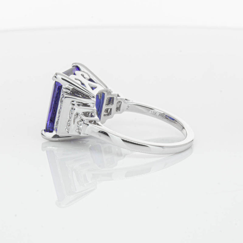 18ct White Gold 6.82ct Tanzanite & Diamond Maya Ring-Ring-Walker & Hall