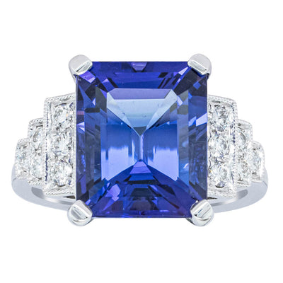 18ct White Gold 6.82ct Tanzanite & Diamond Maya Ring-Ring-Walker & Hall