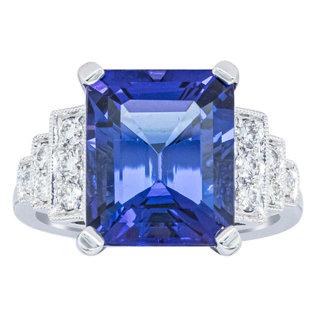 18ct White Gold 6.82ct Tanzanite & Diamond Maya Ring-Ring-Walker & Hall