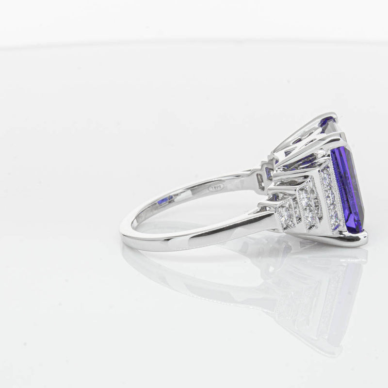 18ct White Gold 6.82ct Tanzanite & Diamond Maya Ring-Ring-Walker & Hall