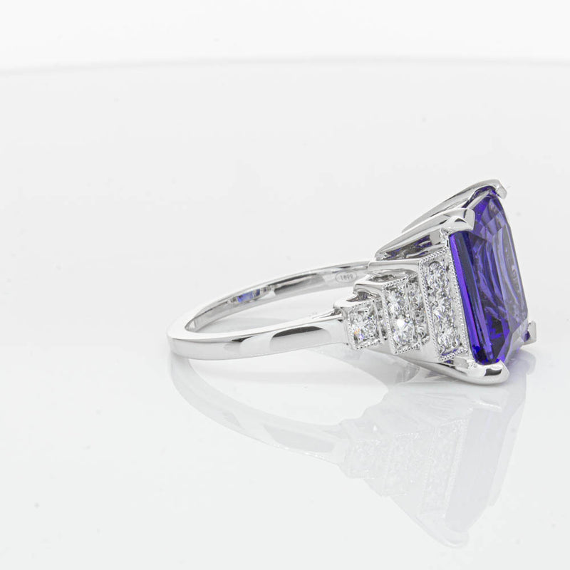 18ct White Gold 6.82ct Tanzanite & Diamond Maya Ring-Ring-Walker & Hall