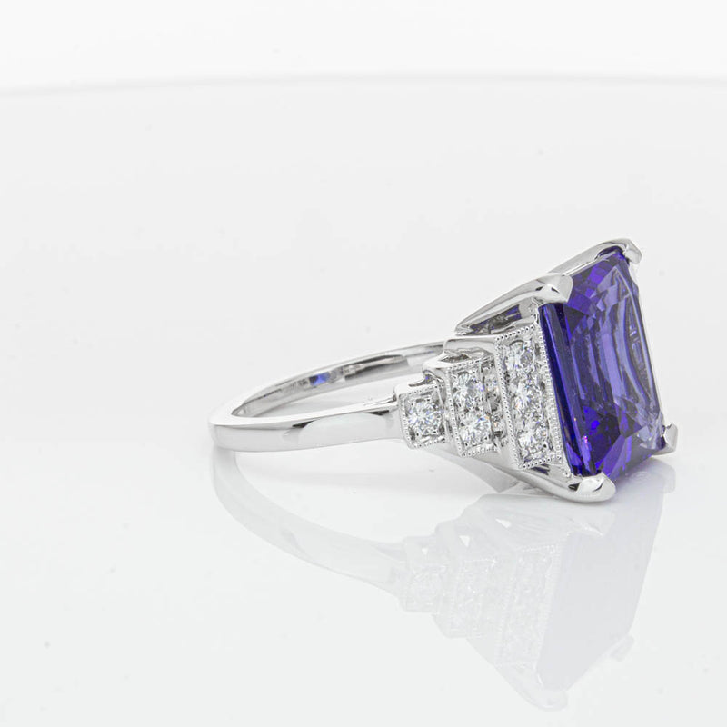 18ct White Gold 6.82ct Tanzanite & Diamond Maya Ring-Ring-Walker & Hall