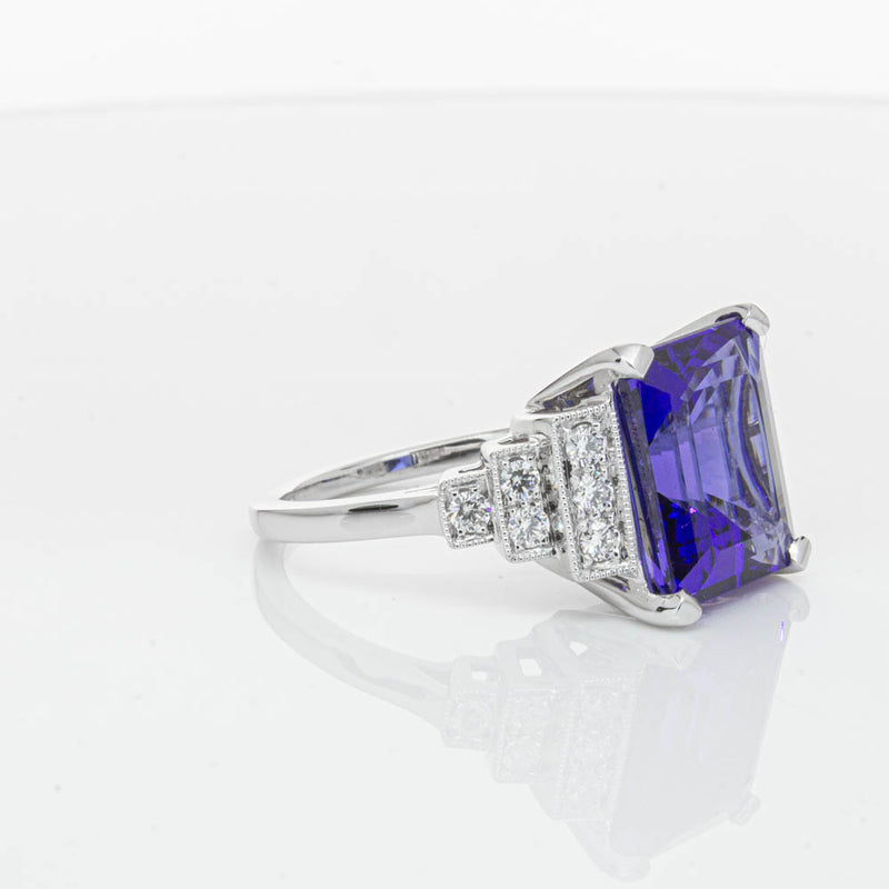 18ct White Gold 6.82ct Tanzanite & Diamond Maya Ring-Ring-Walker & Hall