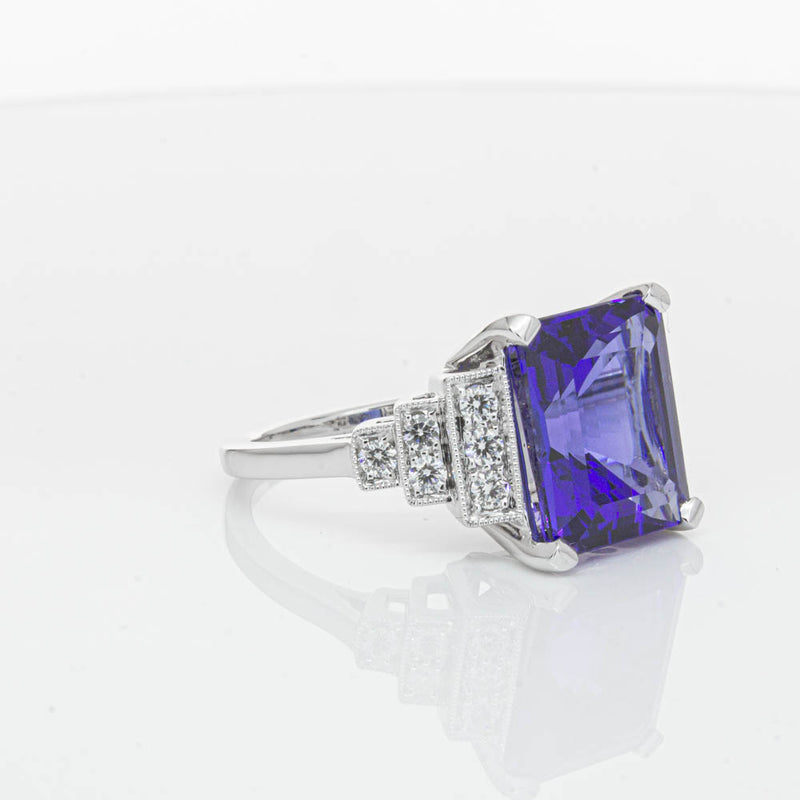 18ct White Gold 6.82ct Tanzanite & Diamond Maya Ring-Ring-Walker & Hall