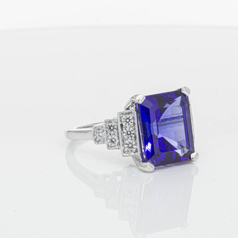 18ct White Gold 6.82ct Tanzanite & Diamond Maya Ring-Ring-Walker & Hall