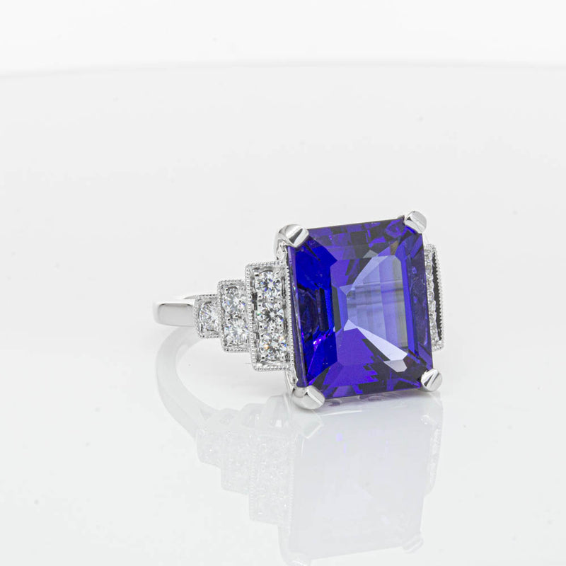 18ct White Gold 6.82ct Tanzanite & Diamond Maya Ring-Ring-Walker & Hall
