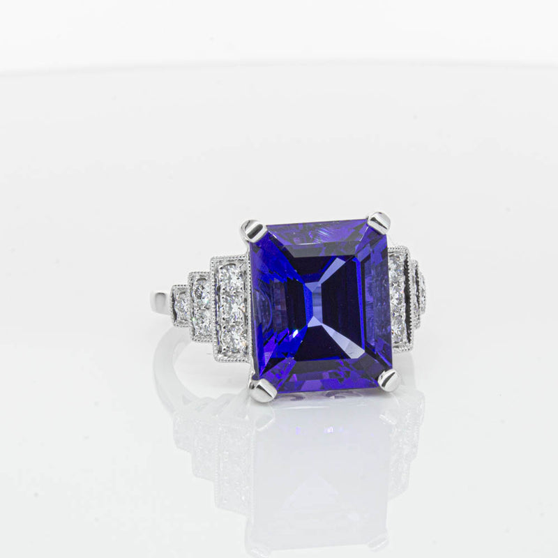 18ct White Gold 6.82ct Tanzanite & Diamond Maya Ring-Ring-Walker & Hall