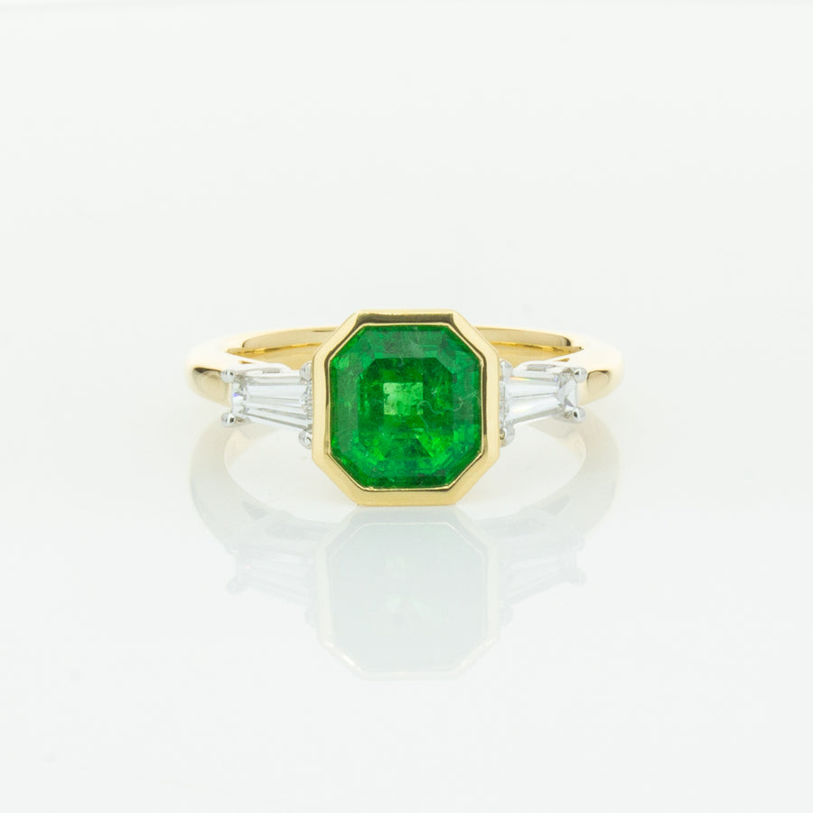 18ct Yellow Gold 1.67ct Emerald & Diamond Ring-Ring-Walker & Hall