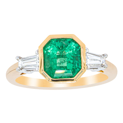 18ct Yellow Gold 1.67ct Emerald & Diamond Ring-Ring-Walker & Hall