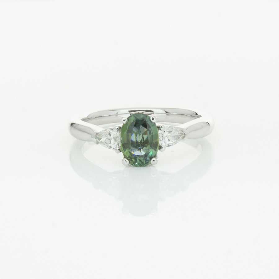 18ct White Gold Green Sapphire & Diamond Ayla Ring-Ring-Walker & Hall