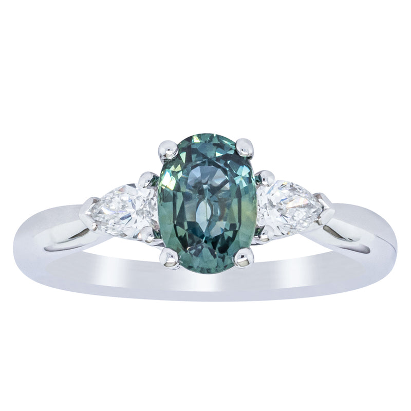 18ct White Gold Green Sapphire & Diamond Ayla Ring-Ring-Walker & Hall