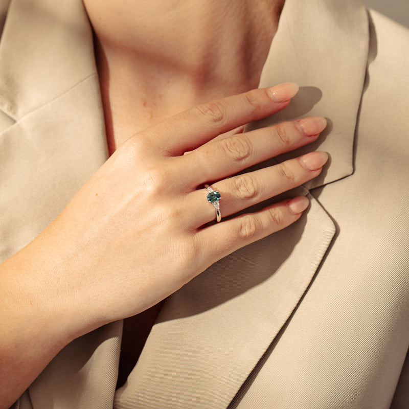 18ct White Gold Green Sapphire & Diamond Ayla Ring-Ring-Walker & Hall