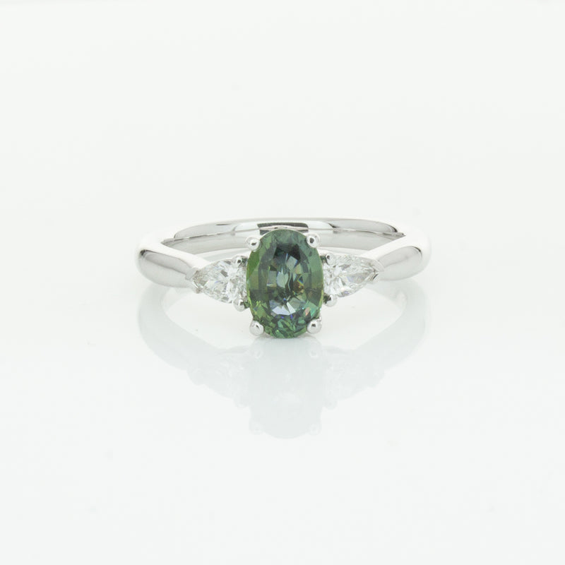 18ct White Gold Green Sapphire & Diamond Ayla Ring-Ring-Walker & Hall