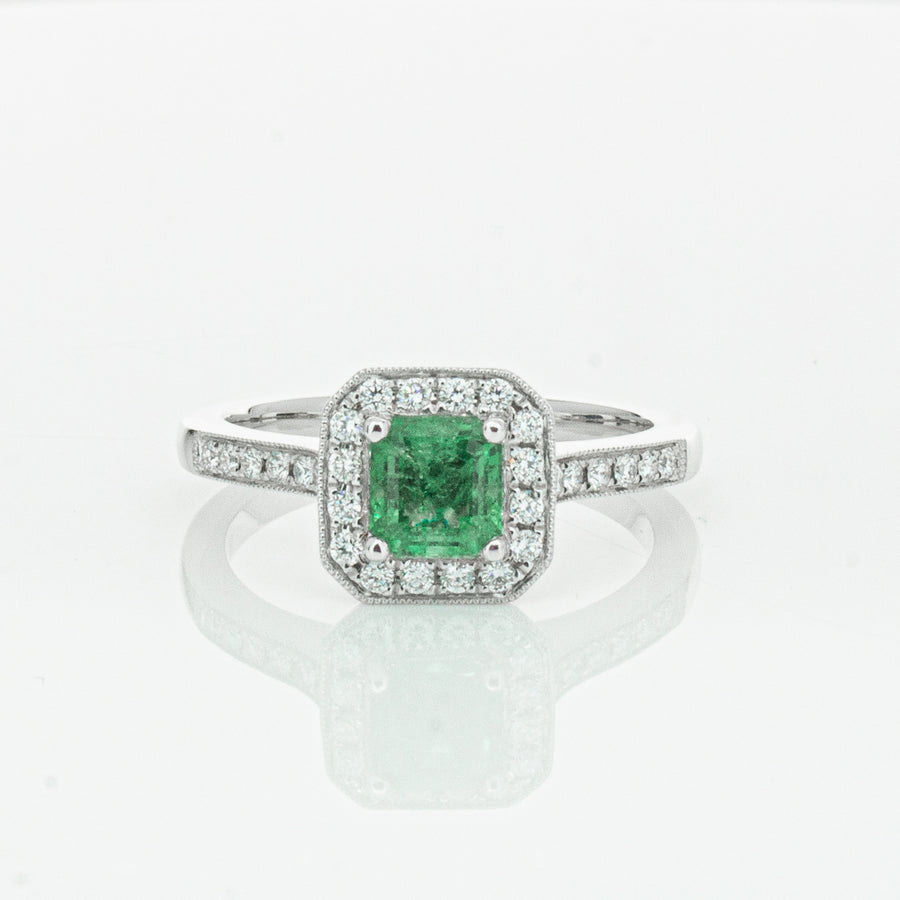 18ct White Gold .70ct Emerald & Diamond Mandalay Ring-Ring-Walker & Hall