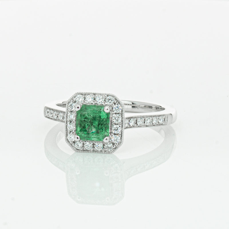 18ct White Gold .70ct Emerald & Diamond Mandalay Ring-Ring-Walker & Hall