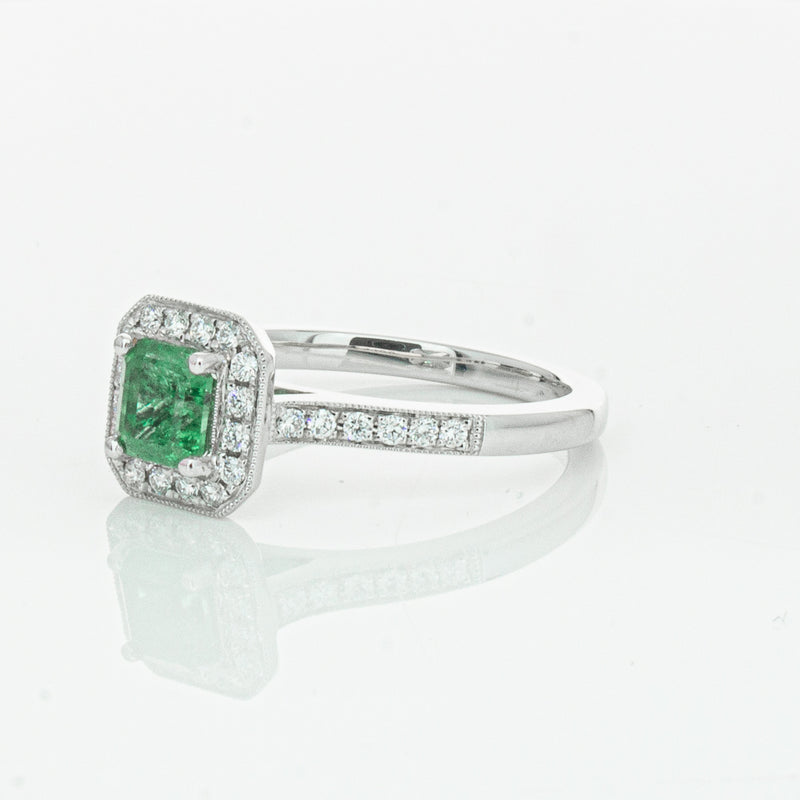 18ct White Gold .70ct Emerald & Diamond Mandalay Ring-Ring-Walker & Hall