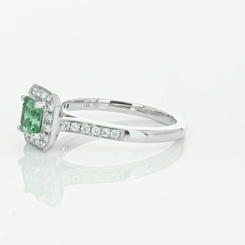 18ct White Gold .70ct Emerald & Diamond Mandalay Ring-Ring-Walker & Hall