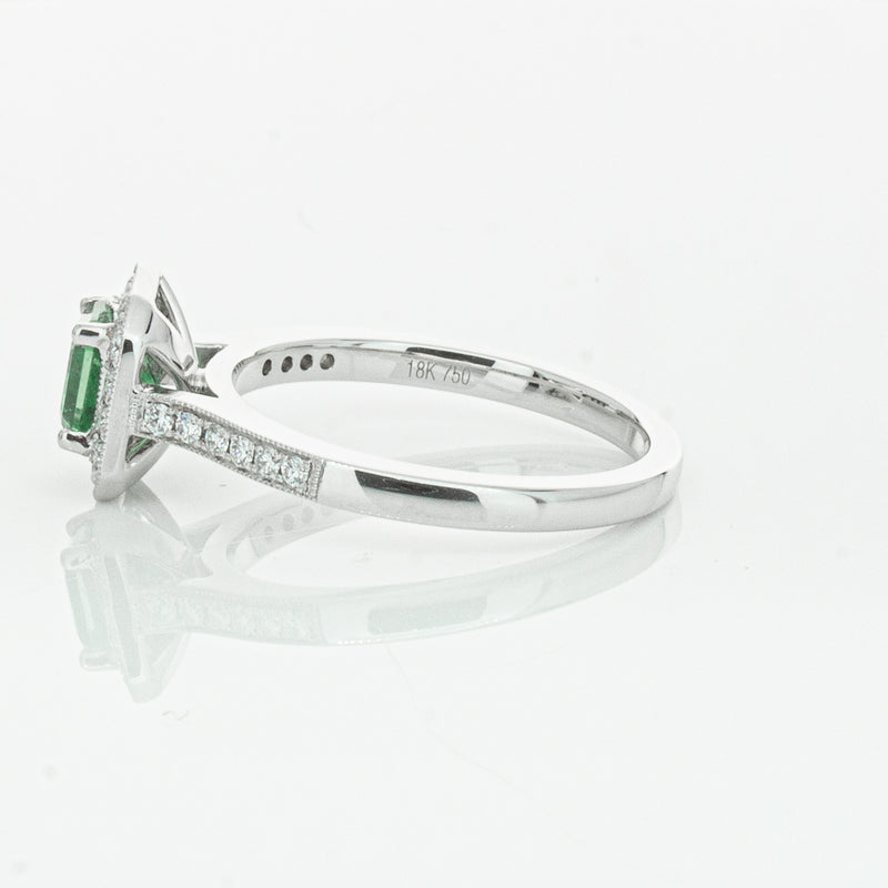 18ct White Gold .70ct Emerald & Diamond Mandalay Ring-Ring-Walker & Hall