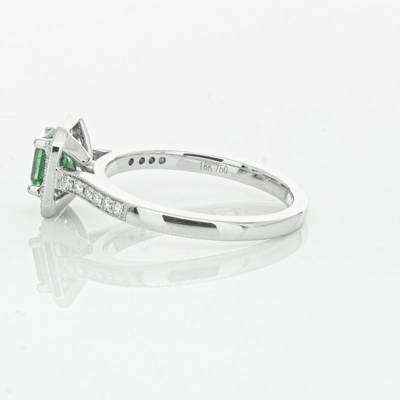 18ct White Gold .70ct Emerald & Diamond Mandalay Ring-Ring-Walker & Hall