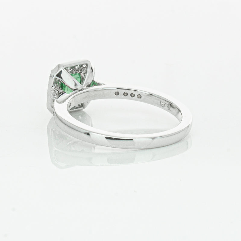 18ct White Gold .70ct Emerald & Diamond Mandalay Ring-Ring-Walker & Hall
