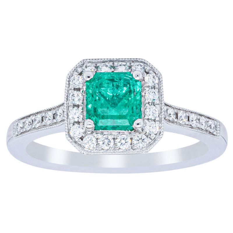 18ct White Gold .70ct Emerald & Diamond Mandalay Ring-Ring-Walker & Hall
