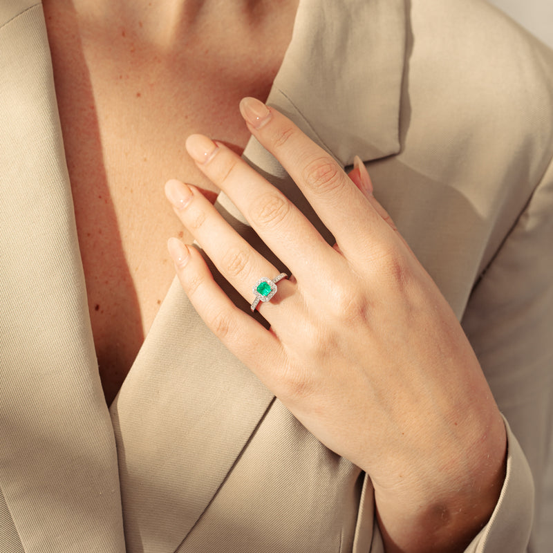 18ct White Gold .70ct Emerald & Diamond Mandalay Ring-Ring-Walker & Hall