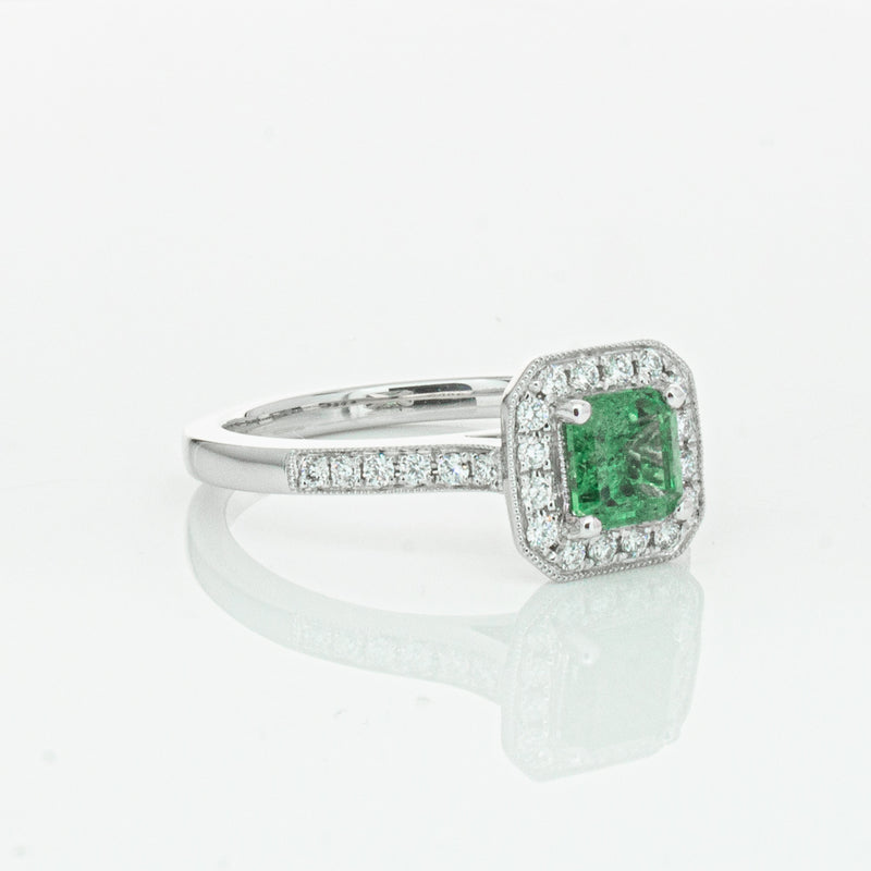 18ct White Gold .70ct Emerald & Diamond Mandalay Ring-Ring-Walker & Hall